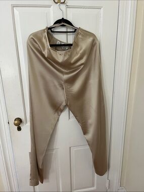 Talbots Silk Champagne Wide-Leg Draped Pants